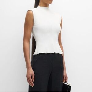 Veronica Beard Cio Sleeveless Rib-Knit Mock Neck Top - Cream